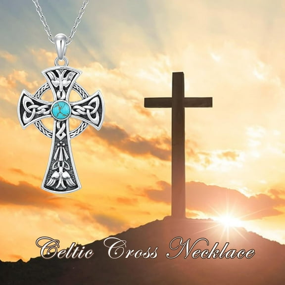 Celtic Cross Necklace 925 Sterling Silver Turquoise Cross Necklace Irish Celtic Knot Necklaces Celtic Cross Jewelry Gift for Women