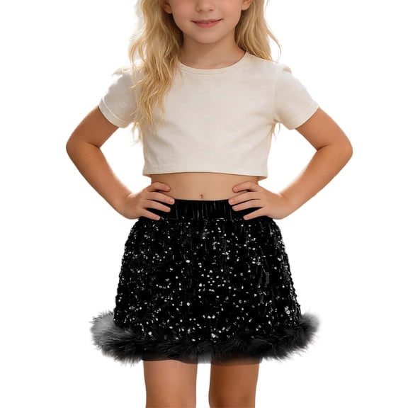 WOYY Toddler Girls Glitter Sequins Mini Skirt Trendy Trim Party Skirt, Sizes 3-4