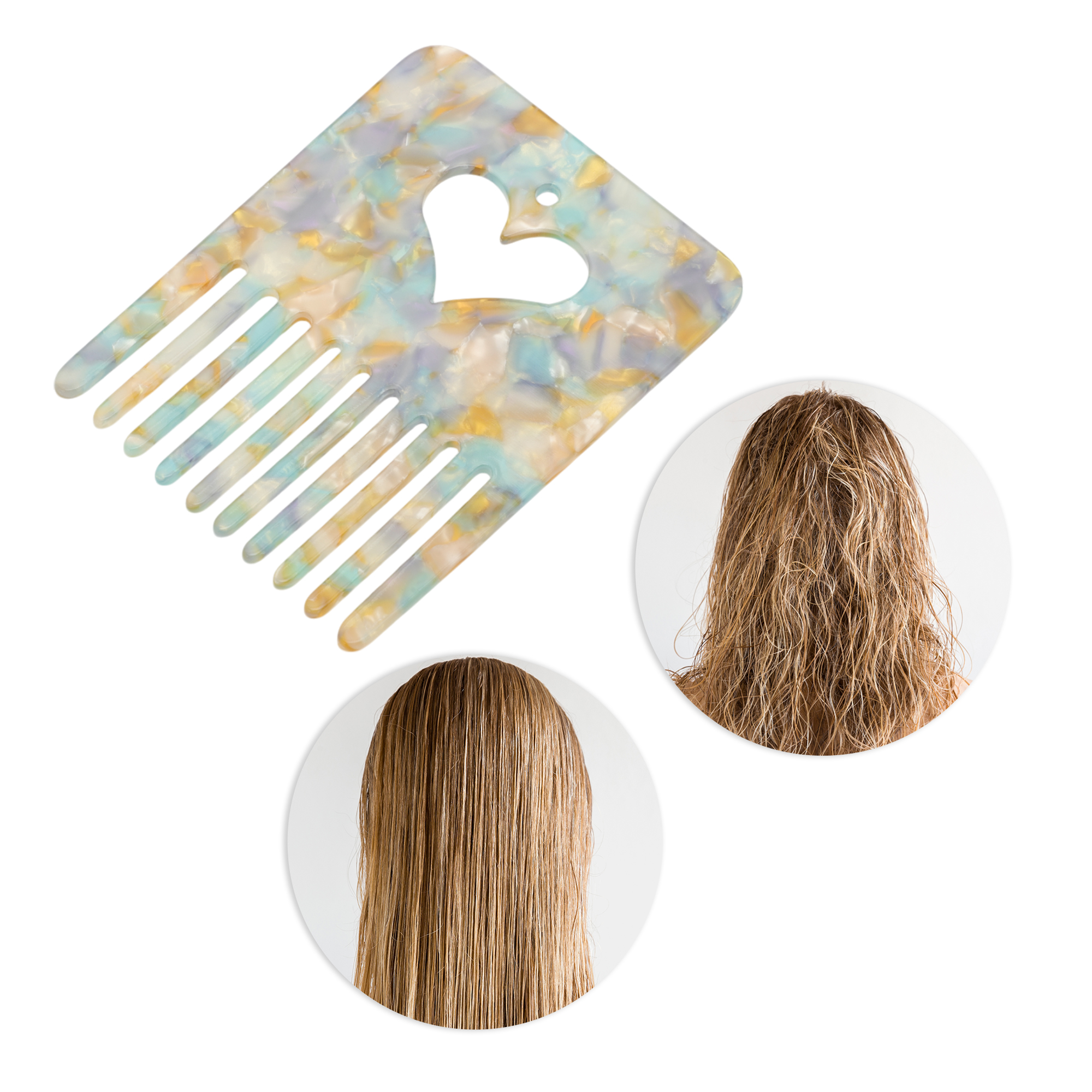 Unique Bargains 1 Pc Portable Heart Shaped Hair Insert Comb for All Hair Types Yellow