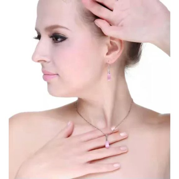 HOOUN Women Value Jewelry Set Moonstone Opal Necklace Earrings Tassel Teardrop 1303-Pink