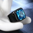 thumbnail image 2 of PAMTIER Men's Stainless Steel Black Plated Ring with Square Light Blue Gem Stone Size 6, 2 of 5