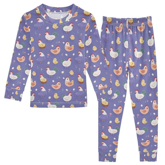 joogoo Cartoon Chickens Purple 2 Piece Long Sleeve Tee and Pants Cotton Pajama Set 5Y
