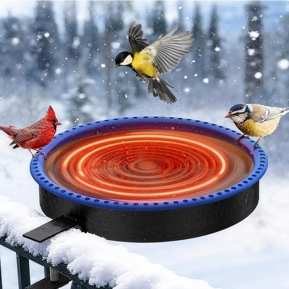 2 in 1 Heated Bird Bath for Outdoors for Winter,100W Bird Bath Heater with Thermostatically Controlled，Heated Bird Bath for Deck Railing for All Seasons Outdoor Garden Yard Patio Lawn