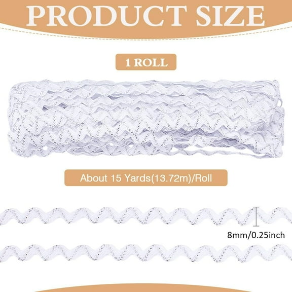 15 Yards White Rick Rack Trim Ribbon 1/4 inch Wave Bending Fringe Trim Silverline Design Woven Zig Zag Ribbon for Sewing Clothes Gift Wrapping Home Party Decoration