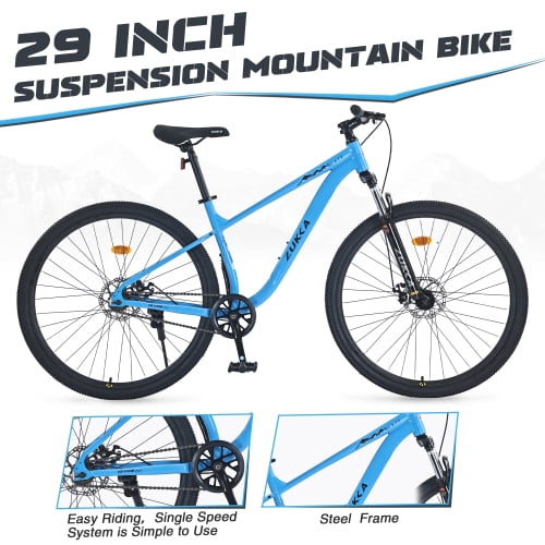Raistyw 29 inch Mountain Bike for Men and Women, Single Speed Aluminum Frame Disc Brake Bicycle, Front Suspension, Blue