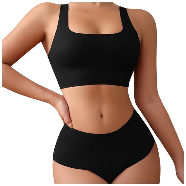 Conjunto de sujetador deportivo para mujer: estilo camiseta sin aros, relleno extraíble, fruncido en la parte superior, tallas S-XL.