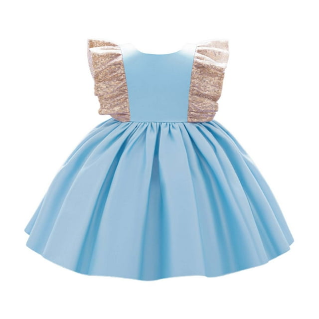 WEAIXIMIUNG Robes d'Ado Été Floral Filles Manches Volantes Robe Unie Danse Fête Vêtements 6-9 Mois