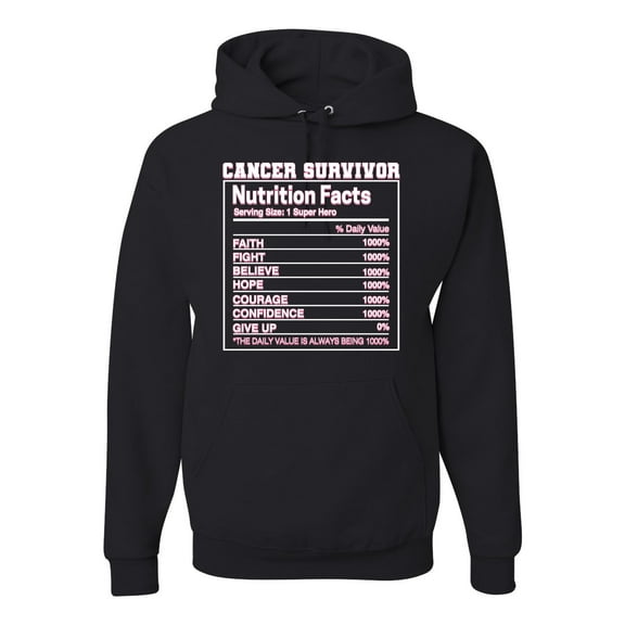 Wild Bobby Breast Cancer Survivor Nutrition Facts Breast Cancer Awareness Unisex Hoodie Sweatshirt, Black, Small