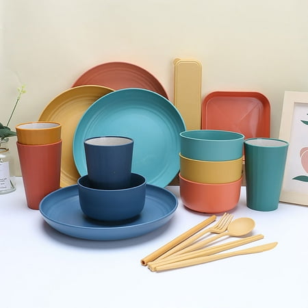 

Hadanceo 1 Set Disc Set Anti-drop Nordic Heat Resistant Dining Straw Cup Bowl Fork Spoon Chopsticks Dinnerware Set for Gift