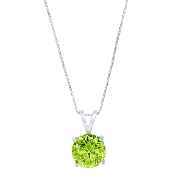 2.5 ct Brilliant Round Cut Solitaire Natural Peridot 14k White Gold Pendant with 16" Chain