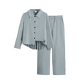 thumbnail image 4 of XIMIN 2 Piece Outfits for Girls V Neck Long Sleeve Pleated Back Button Tops Shirt and High Waisted Palazzo Pants Set Teen Comfy Clothes Causal Sets, 4 of 4