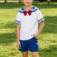 thumbnail image 4 of Kids Boys Sailor-Style Uniform Set Shirt Shorts Bow Tie Outfits Size 5-12 Blue-A, 4 of 9