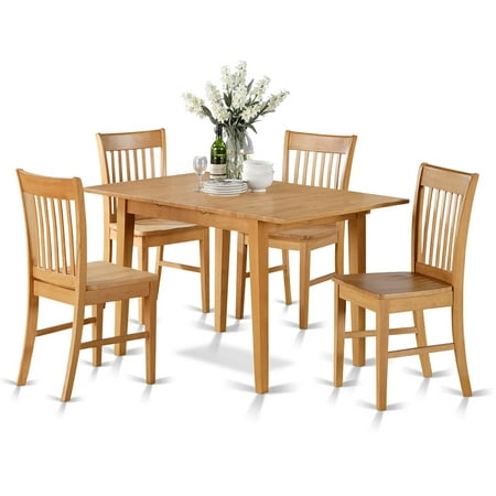 East West Furniture Oak Dinette Table with 12-inch Leaf and 6 Kitchen Chairs Chairs 7-piece Dining Set