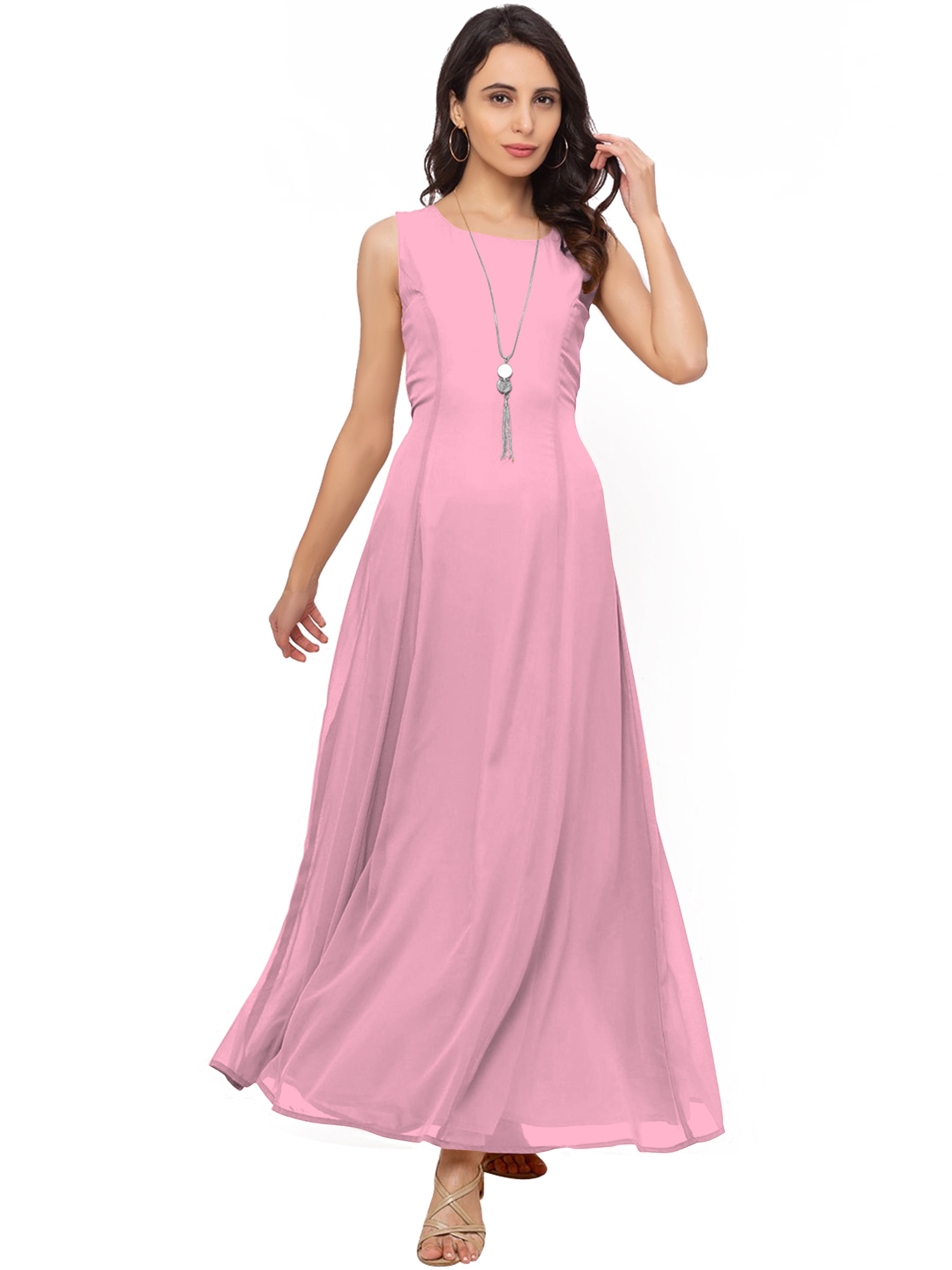 eloria Women's Ankle Length Dress Princess Cut Aline Sleeve Less Strip