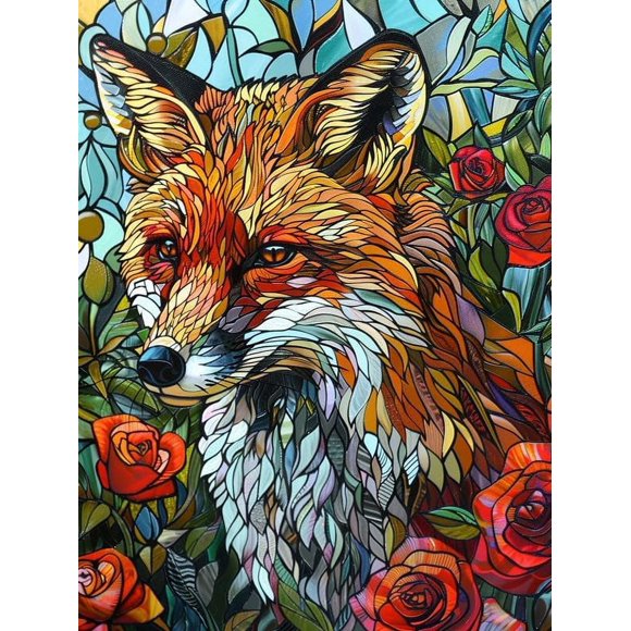 shiyou-5D Diamond Art Painting Kits Fox, DIY Paint with Diamond Art Animal Round Full Drill Crystal Diamond Embroidery Paintings Arts Craft for Home Office Wall Decor 30x40 cm