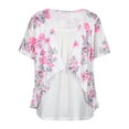 thumbnail image 3 of DYMADE Fake Two Pieces Temperament Casual Print Short Sleeve T-Shirt Top Women, 3 of 4