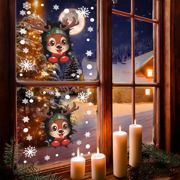 ¡Oferta Exclusiva!, Adhesivo navideño para ventana 2025 Adhesivo para ventana con diseño de Papá Noel, muñeco de nieve y nieve Akmoler