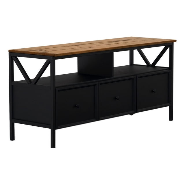 60" Distressed 3-Drawer Solid Wood TV Console - Reclaimed Barnwood / Black