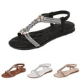 thumbnail image 4 of IUJSOY Womens T-Strap Rhinestone Gladiator Flat Sandals Summer Dressy Outdoor Beach Sandal, 4 of 9