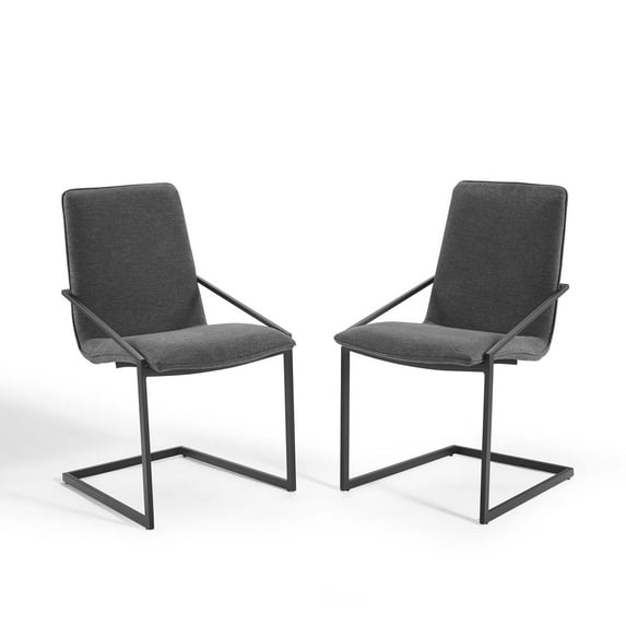 Side Dining Chair, Set of 2, Fabric, Metal Steel, Black Grey Gray, Modern Contemporary Urban Design, Kitchen Room Cafe Bistro Restaurant Hospitality