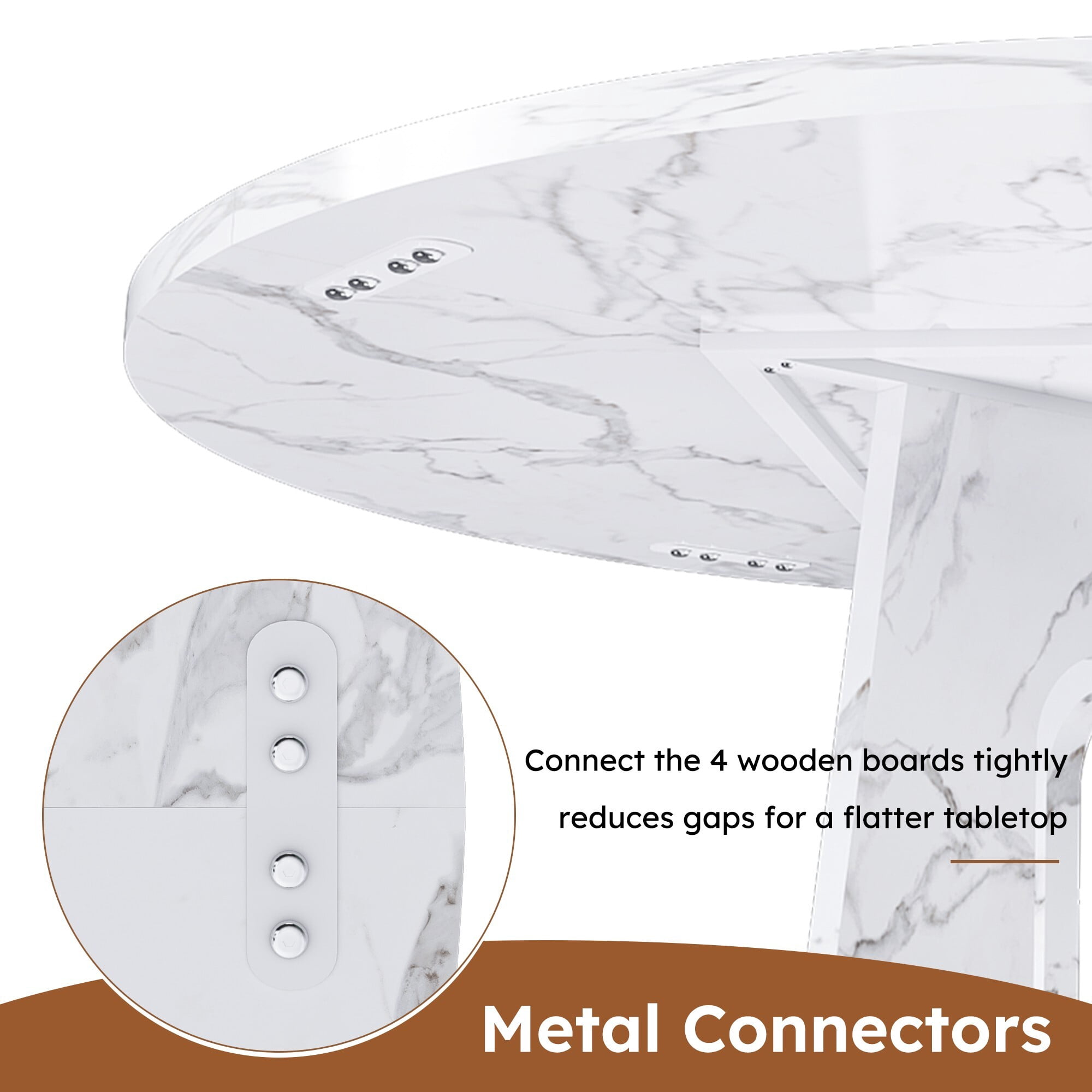 AENKYO 47" Round Dining Table, Modern Faux Marble Texture Kitchen Table for 4-6, Heavy Duty Pedestal Base, White