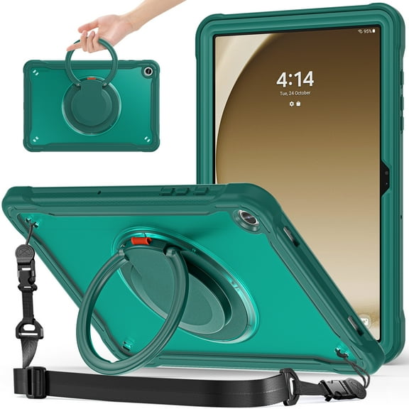 Decase for Samsung Galaxy Tab A9 /A9 Plus Shockproof Case 360° Rotatable Stand with Shoulder Strap Handle with Pen Holder for Galaxy Tab A9 Plus,Darkgreen