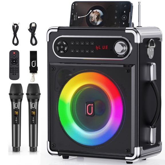 FanFun Karaoke Machine for Adult, Portable Bluetooth Speaker for Party, Home Karaoke System with 2 Microphones, Dj Lights