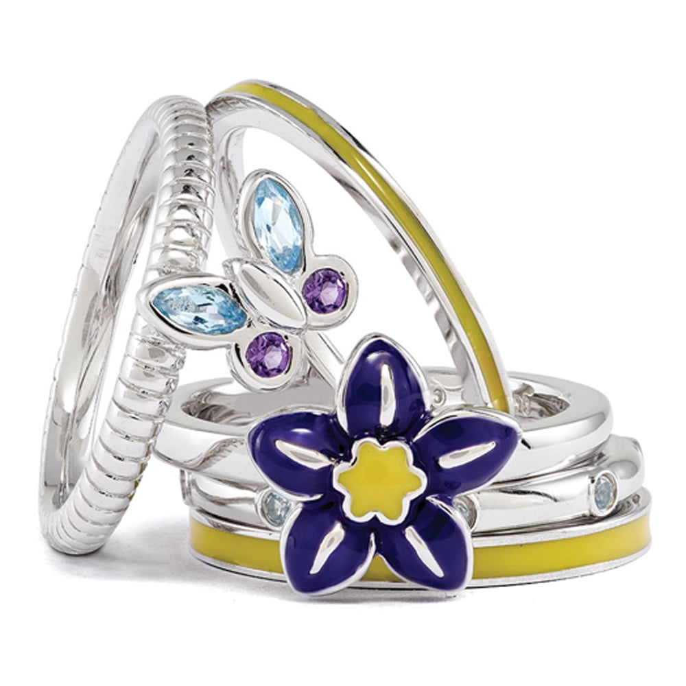 Sterling Silver Stackable Violet Surprise Topaz and Amethyst Ring Set by Stackable Expressions