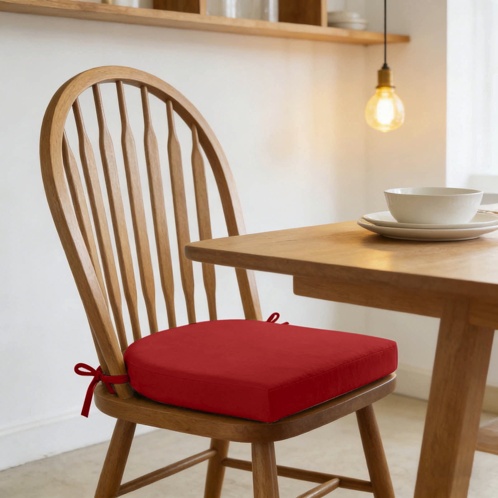 Indoor Outdoor Chair Cushion - 16.9 x 15.7 Inch Thick Seat Pad with Adjustable Ties for Dining Chairs, Patio Furniture, and Garden Chairs - Foam Comfort Seat Cushion for Home and Garden (Red)