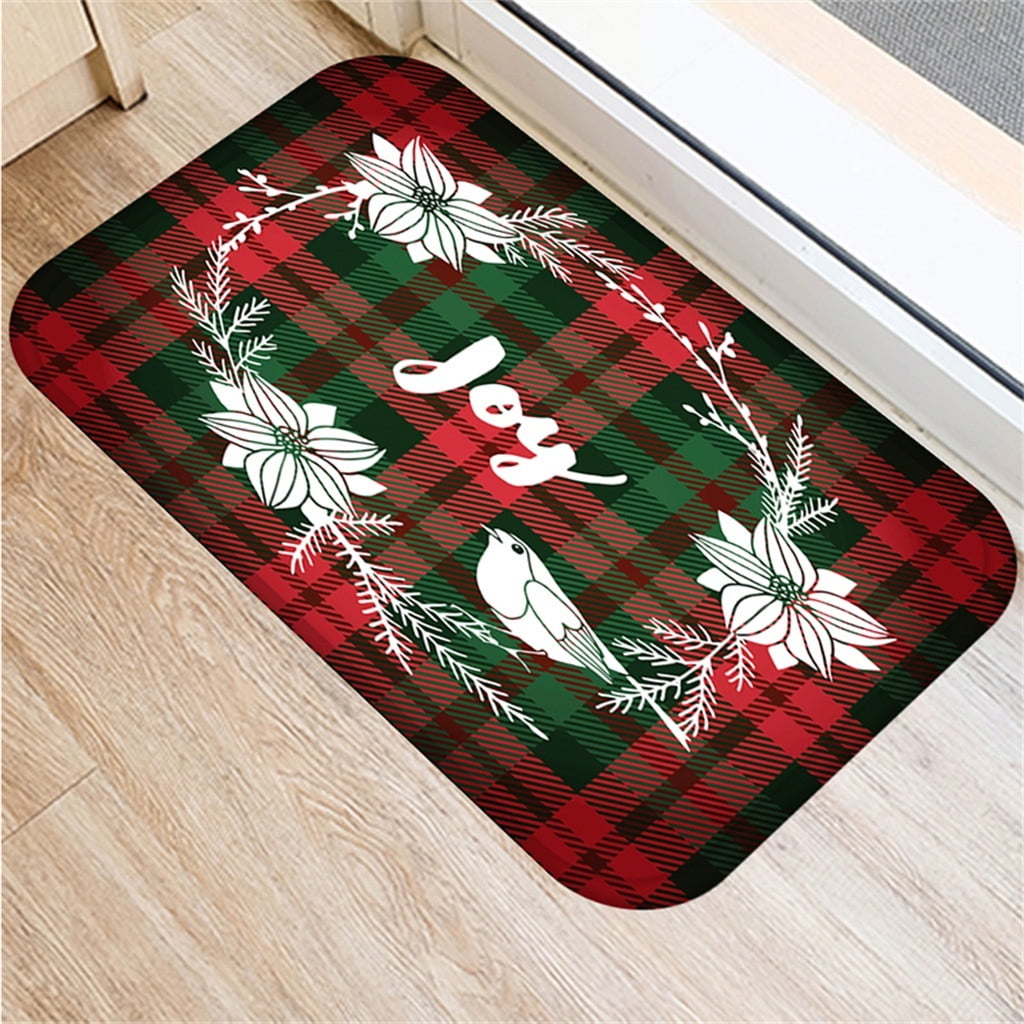 Christmas Print Doormat Xmas Kitchen Bathroom Anti-Slip Floor Mat Carpet Pad Rug 