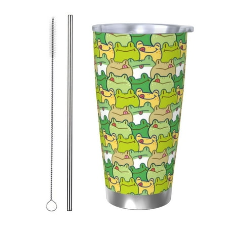 

Qekee Cartoon Frog Print 20OZ Car Cup Stainless Steel Vacuum Insulated Tumbler Tumbler Cup With Lid And Straw Travel Coffee Mug-Straw Two-piece Set