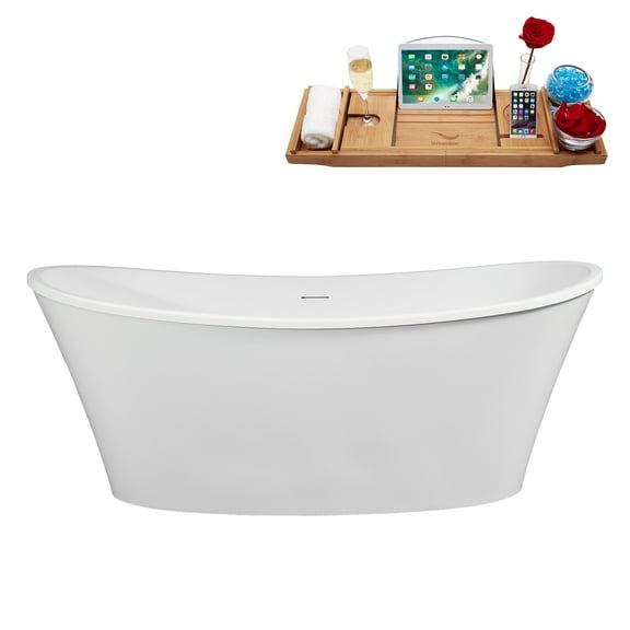 63" Streamline B-304-81-BGL Soaking Freestanding Tub and Tray With Internal Drain in Brushed Gold