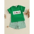 thumbnail image 5 of Toddler Baby Boy Summer Outfits 6 12 18 24 Months 2T 3T 4T Animal Embroidery Round Neck Short Sleeve Tops with Stripe Shorts Clothes Set, 5 of 9