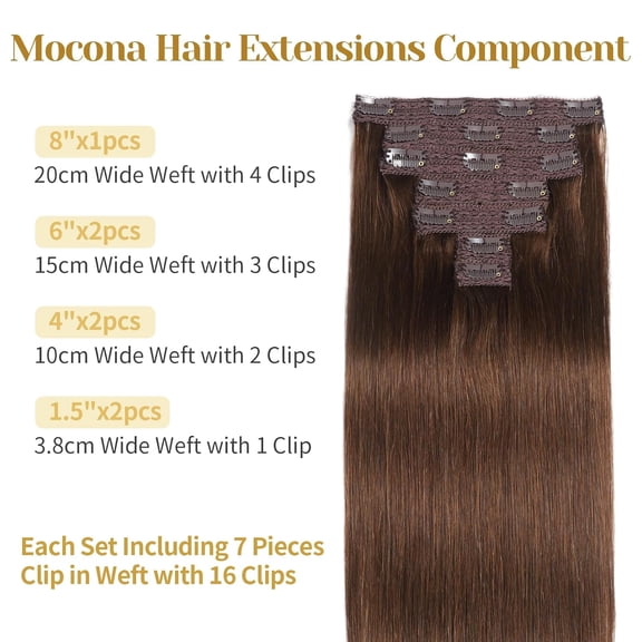 WEIF-Clip in Hair Extensions Real Human Hair, Chocolate Brown – 14 Inch 7pcs 70g/Pack, Soft Remy Human Hair Clip in Extensions Straight for Women, Suitable for all Hair Types (#4 14 Inch)