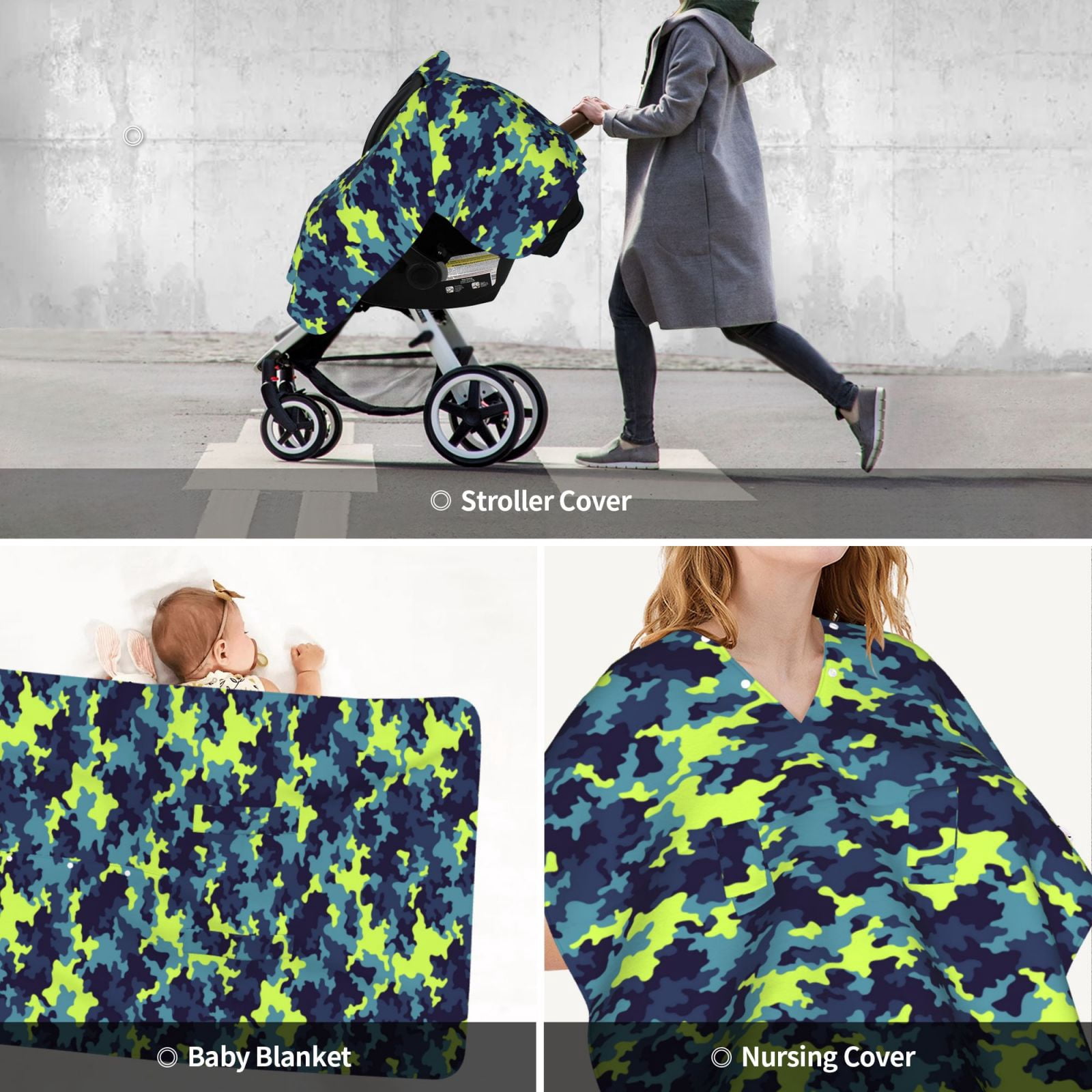 Car Seat Cover Baby - Blue Green Camouflage Breathable Infant Car Seat Cover for Baby Carseat, Lightweight Comfort Baby Essentials Must Haves Newborn Stuff for Girl Boy