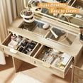 thumbnail image 4 of 43.5"Vintage Rattan Makeup Vanity with Adjustable LED Light Mirror & 6 Drawers, Bedroom Dressing Table with Rounded Corners,Natural Oak, 4 of 8