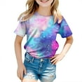 thumbnail image 4 of Aihuaihua Teen Girl Shirts Trendy Round Neck Short Sleeve T Shirts Galaxy Print Loose Tunic Blouse T Shirts for Boys and Girls 160（12-13 Years）, 4 of 4