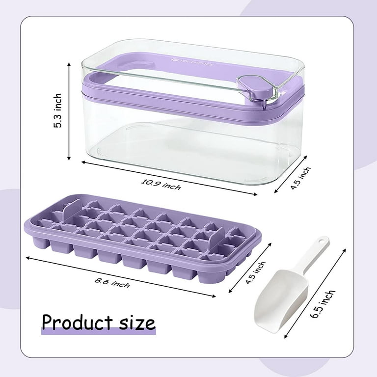 Ice Cube Tray with Lid and Bin for Freezer, 2 Pack, 64 Pcs Ice Cube Mold  (Purple)