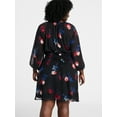thumbnail image 3 of Terra & Sky Women's Plus Chiffon Cinched Mini Dress with Blouson Sleeves, Sizes 0X-5X, 3 of 5