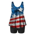 thumbnail image 5 of Bjutir Usa Bathing Suit Women Summer Patriotic Plus Size Ruched Flag Star Graphic Print Two Piece Swimsuits High Waisted V Neck Beach Vacation Swimwear Women Tankini Set Blue L, 5 of 5