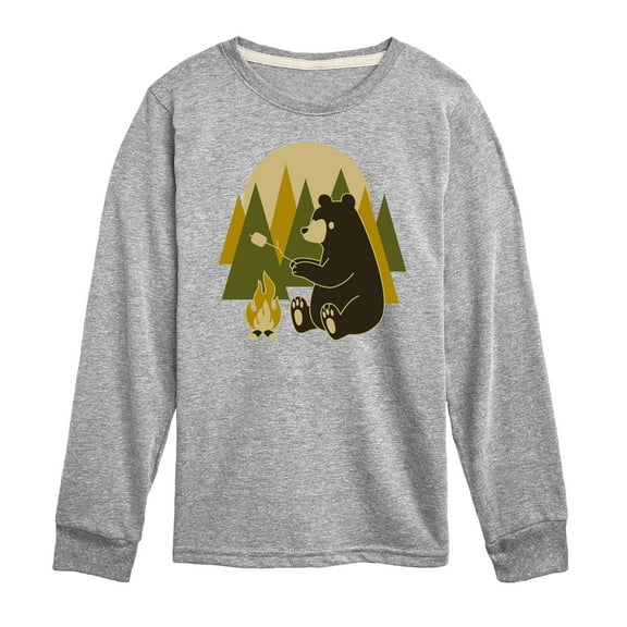 Instant Message - Bear Roasting Marshmallows - Toddler & Youth Long Sleeve Graphic T-Shirt