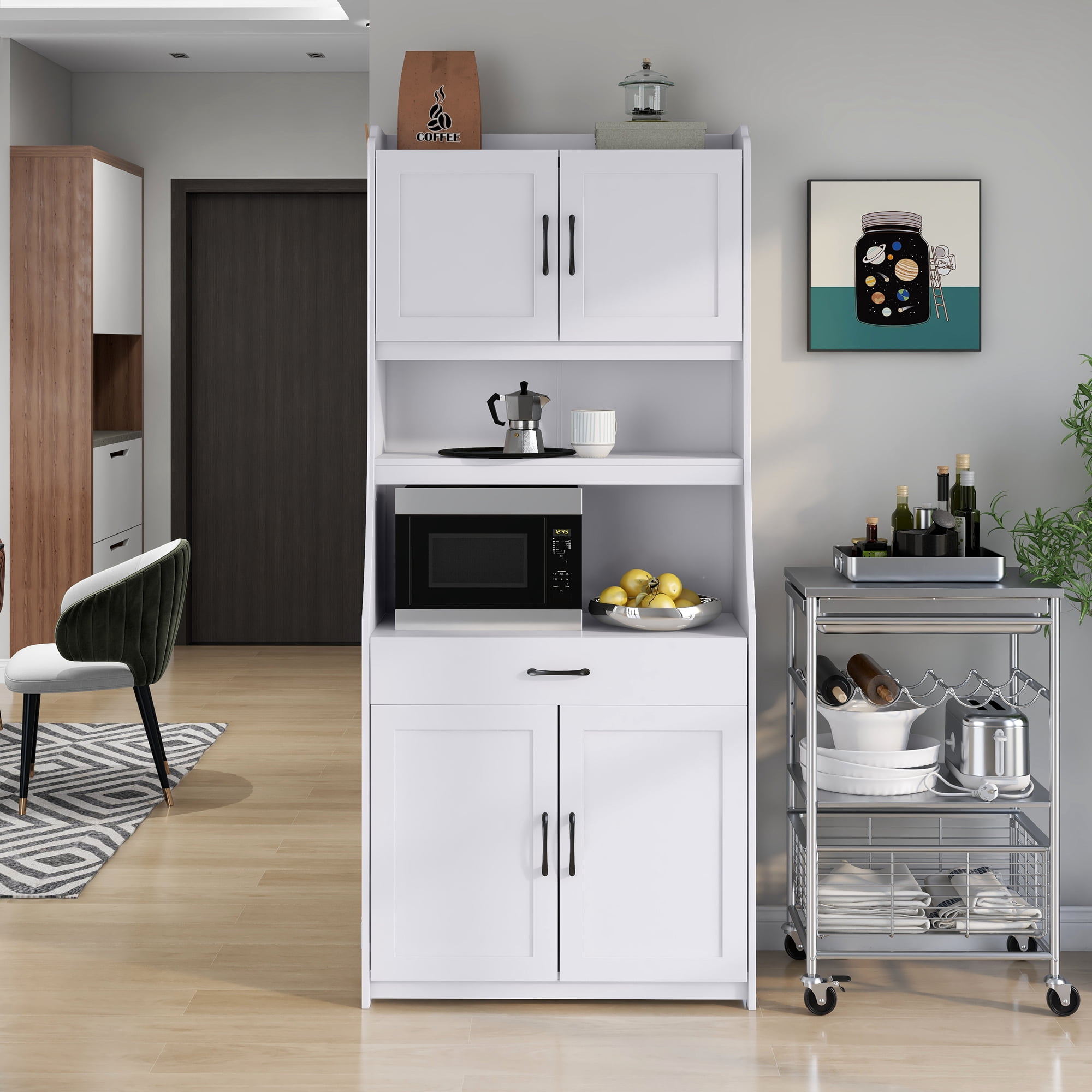 Bellemave Kitchen Pantry Cabinet,72.4 Tall Freestanding Kitchen Cupboard  with 4 Doors and Adjustable Shelves,Wooden Kitchen Storage Cabinet