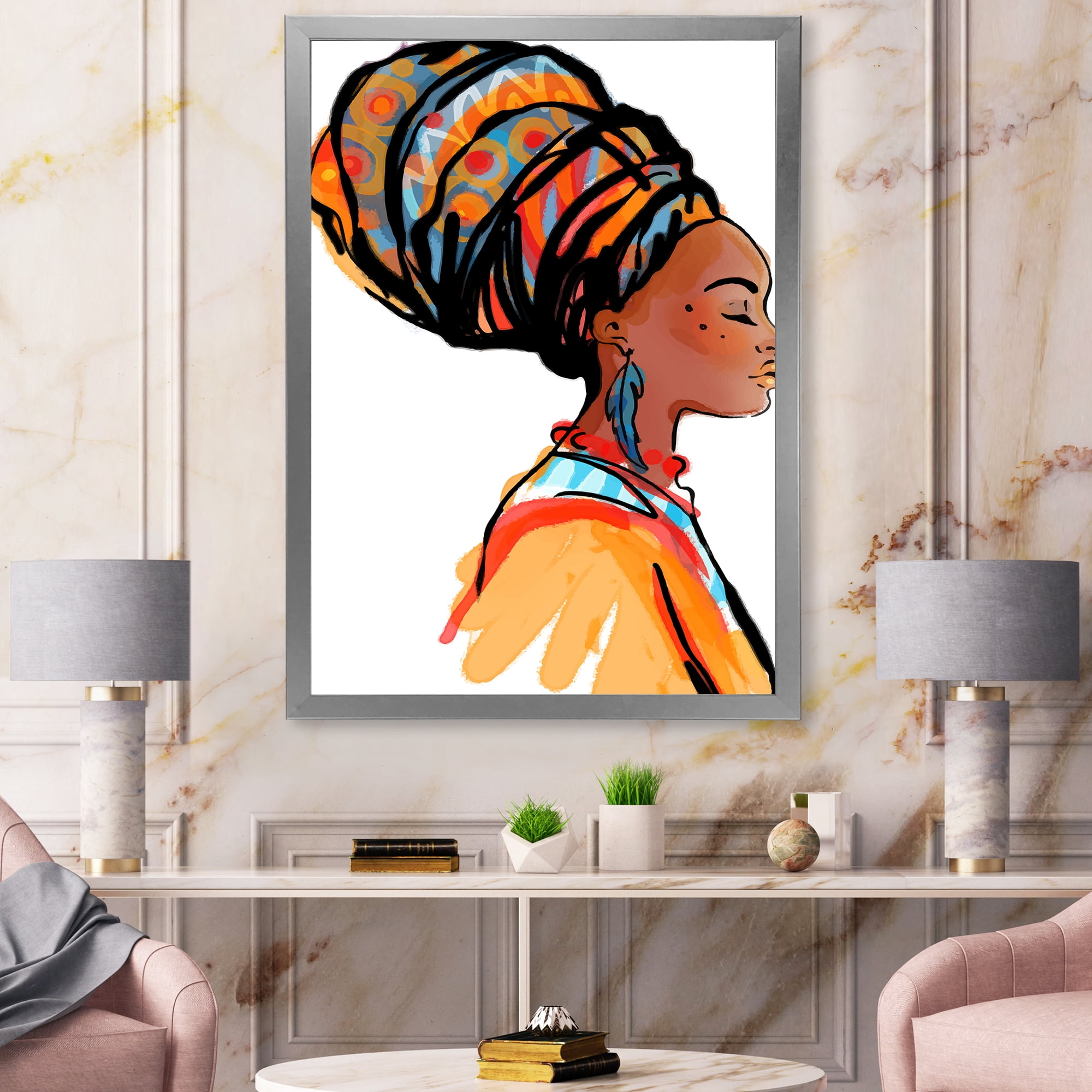 Designart 'Afro American Woman with Turban I' Modern Framed Art Print