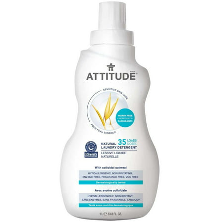 ATTITUDE Sensitive Skin, Hypoallergenic Laundry Detergent, Fragrance Free, 33.8 Fluid Ounce, 35