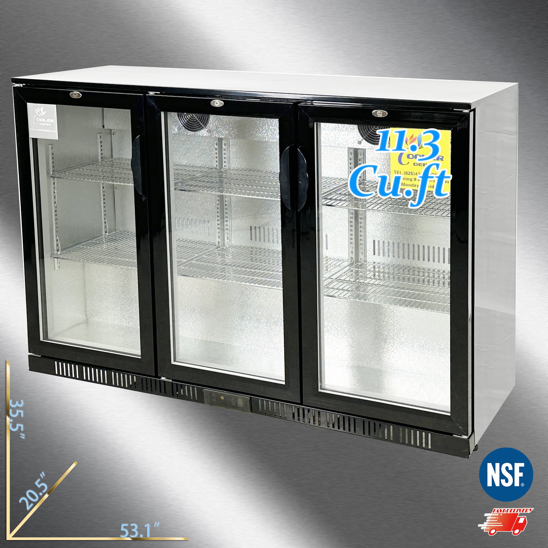 Cooler Depot NSF 54" Beverage Merchandiser Back Bar Cooler, 11.3 cu ft, Glass Door, Model BBT350L