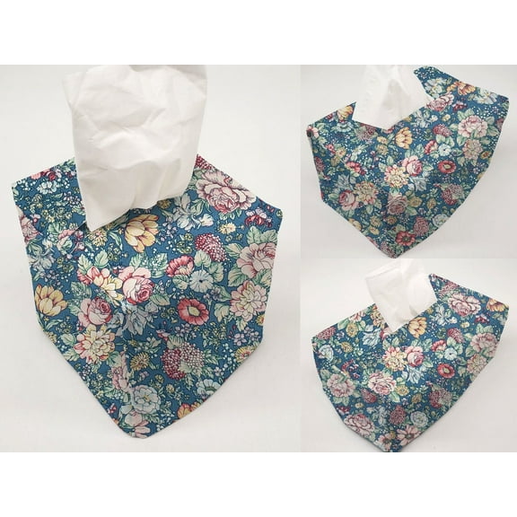 Rose Garden Tissue Box Cover by Penny's Needful Things (Cube) (Blue)