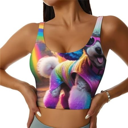 Matuu Rainbow Poodle Urban Street for Women s Sports Bra - Soft  Comfortable and Breathable Sports Vest for Yoga  Fitness  and Dance-XX-Large