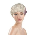 thumbnail image 3 of YFYANG Women's Double Waterproof Shower Cap, Purple Vintage Flowers Reusable Hair Cap for All Hair Styles and Head Sizes, 3 of 9