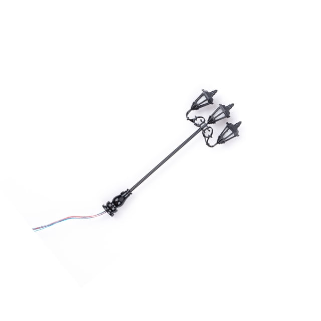 Cateissary 1:87 farolas LED estilo Vintage tren de ferrocarril 3 cabezas luz nocturna miniatura DIY luz blanca cálida para patio jardín Artesanía Luz negra/blanca Cateissary HA066526-01