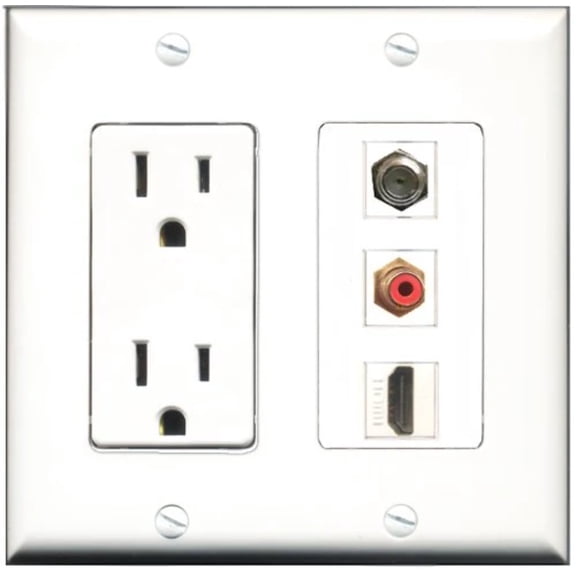 RiteAV - 15 Amp Power Outlet 1 Port HDMI 1 Port RCA Red 1 Port Coax Decorative Wall Plate